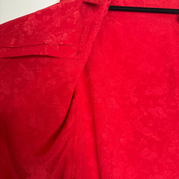 Jonathan Martin | Red Long Sleeve Mock Collar Jacquard Blouse - S - Picture 11 of 13